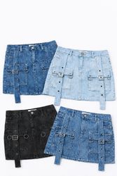 CR1932 Upcycled Utility Strap Denim Skirt