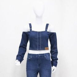 CR1961 Upcycled Denim Strap Crop Top