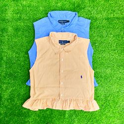 Upcycled Ralph Lauren Ruffle Hem Sleeveless Shirts