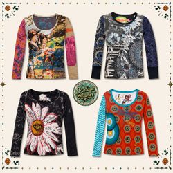 Y2K Desigual Graphic Long Sleeve Blouses: 10pcs (D..
