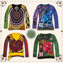 Retro Desigual Art Muse Long Sleeve Blouses :10pcs..