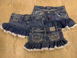 Upcycled Y2K Denim Ruffle Micro Mini Skirt
