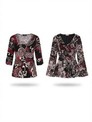 (FV-2452)    Abstract Print Tunic & Statement Top ..