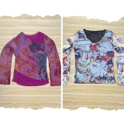 Printed Sheer Mesh Blouses