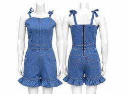 CR02313 Upcycled Denim Ruffle Romper
