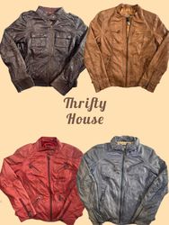 Veste en cuir zippée lavée Y2K(TH/825)
