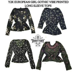 Y2K European Girl Gothic Vibe Printed Long Sleeve ..