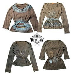 Y2K Earthy Tone Vibe Long Sleeve Tops TY-169