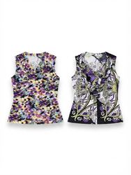 (FV-2165) Y2K Purple Printed Tops Mix | Mesh Stret..