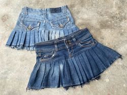 Upcycled Y2K Denim Pleated Mini Skirt