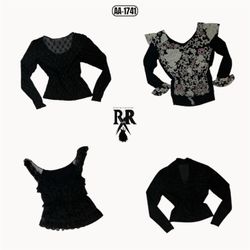Y2K Schwarze Gothic-Mix-Tops (AA-1741)