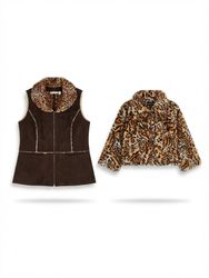(FV-2770) Vintage Faux Fur & Animal Print Coat Who..