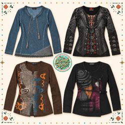 Y2K Dark Graphic & Embellished Long Sleeve Tops Mi..