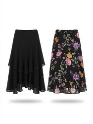(FV-2168) Y2K Black Floral Printed Skirts