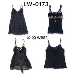 Y2K Whimsigoth Black Lace Trim Cami Tops