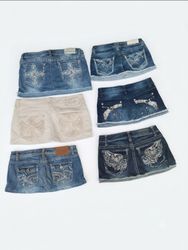 Vintage Y2K Rhinestone Denim Mini Skirt Bundle (A-..