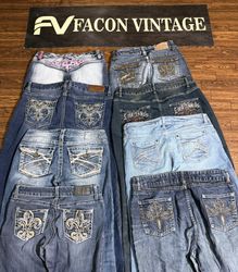 Y2k Low Rise Embroidery Bling flare jeans (B-009)...