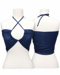 CR1956 UPCYCLED HALTER CUT-OUT CROP TOP