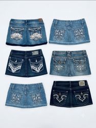 Y2K McBling Rhinestone & Embroidered Pocket Denim ..