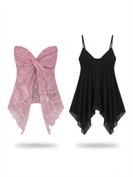 (FV-2086)     Vintage Y2K Coquette Cami & Ruched T..