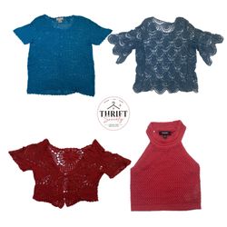 Retro Boho Crochet Knit Short Sleeve Top Bundle ( ..