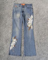 ***Y2K Floral Embroidered Flare Jeans