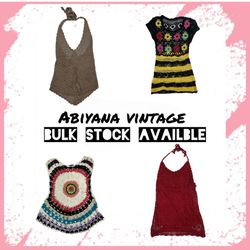Y2K Crochet Tops - Vintage 90s Boho Halter Neck & ..