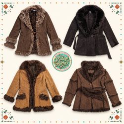 Vintage 90s Y2K Fur Collar Suede Look Winter Jacke..