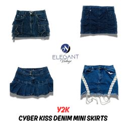Y2K Cyber Kiss Denim Mini Skirts - EV0506