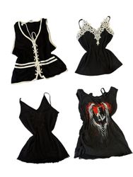 Y2K Schwarzes Schnür-Cami-Top-ST-203