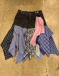 Upcycled Y2K Denim + Flannel Midi Skirts