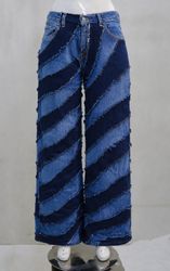 CR2240 UPCYCLED TWO-TONE WAVE PATCHWORK DENIM JEAN..
