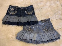 Upcycled Y2K Denim Ruffle Mini Skirt