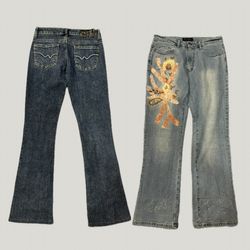 Y2K Bootcut Flared Embellished Embroidered Jeans (..