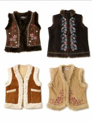 Vintage Embroidered Fur Trim Vests