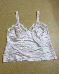 TH258     Lace Trim Satin Slip Top Aesthetic Fashi..