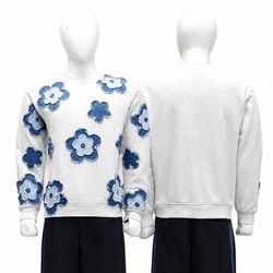 CR2175 UPCYCLED DENIM FLORAL APPLIQUÉ SWEATSHIRT