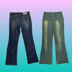 Y2K Bootcut Flared Embellished Embroidered Jeans (..