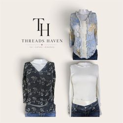 THB00045 Y2K Sheer Mesh Sleeve Blouse | Vintage Pr..