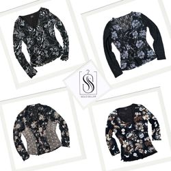 Y2K Black Floral Print Mesh Tops
