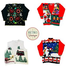 Vintage Christmas Jumper Snowman Reindeer Festive ..