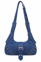 CR02314 Upcycled Denim Zip & Buckle Shoulder Bag