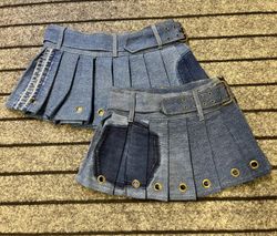 Upcycled Y2K Pleated Micro Mini Eyelet & Belts Det..