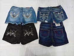 CR10556 Upcycled Mix Branded Mini Denim Shorts