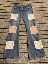 Upcycled Y2K Flare Jeans With Lace Patchwork