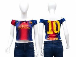 CR1895 Upcycled Football Jersey Off-Shoulder Crop ..