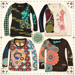 Desigual Retro Eclectic Art Print Long Sleeve Tops..