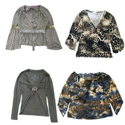 Y2K Women Printed and Ruffled Long Sleeve Blouses ..