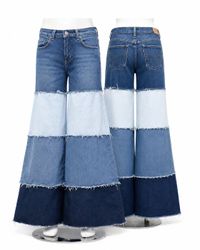 CR2076 UPCYCLED TIERED COLOR-BLOCK DENIM FLARE JEA..
