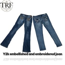 Y2k embellished and embroidered jeans #131